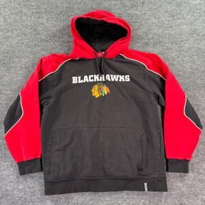 Reebok Chicago Blackhawks Hoodie Mens Large Black Red NHL Hockey Sweatshirt